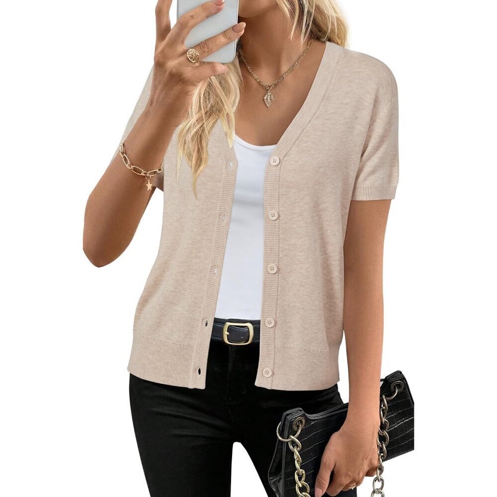 Women's Wool Blend Cardigan Medium Apricot Business Casual Sweater
